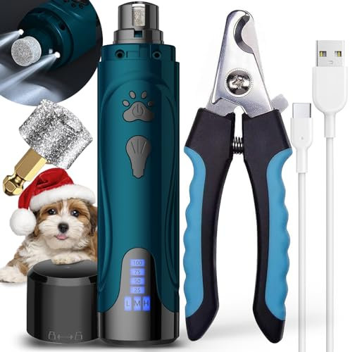 Dog Nail Grinder with Nail Clipper, Dog Nail Trimmers Kit, Super Quiet Electric Pet Nail Grinder, Rechargeable, for Small Large Dogs & Cats Toenail & Claw Grooming,3 Speeds, 2 Grinding Wheels