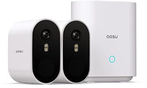 AOSU 2K QHD Überwachungskamera Aussen Akku, Kamera Überwachung WLAN, 166° Sichtfeld, Farbige Nachtsicht, 2-Wege Audio, IP67 Wasserdicht, kabellose überwachungskamera mit 32GB Lokale Speicherung