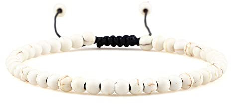 MTCDBD Naturstein-Perlen-Armband Für Damen/Herren,Edelstein-Stretch-Armband,Armbandschmuck,Schmuckgeschenk,Weißer Türkis,Lava-Tigerauge-Perlen,Weißer Türkis,4Mm