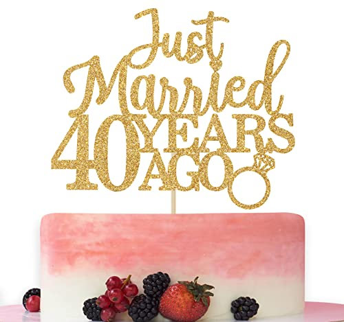 Just Married 40 Years Ago Cake Topper, Happy 40th Anniversary Cake Decorations, Cheers to 40 Years, 40th Wedding Anniversary Party Decorations Gold Glitter