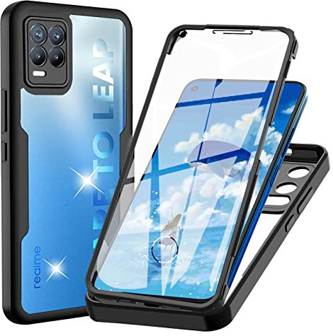 Funda para Realme 8 Pro/Realme 8 4G (No para 8 5G), Transparente 360° Protección Funda con Protector de Pantalla Integrado Antigolpes Silicona Carcasa para Realme 8 Pro/Realme 8 4G, Negro