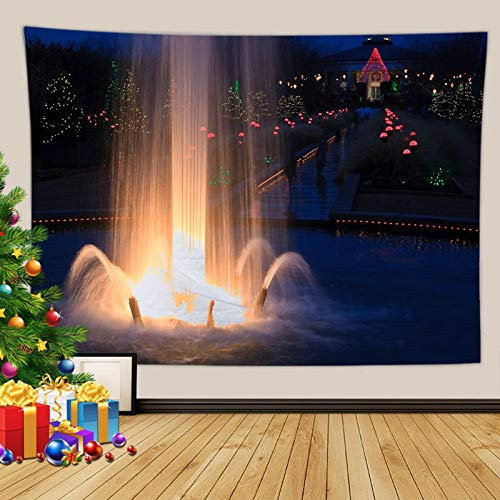Lieson Wandteppich Weihnachten, Wandteppich Schlafzimmer Brunnen mit Lichtern Gelb Schwarz Tapestry Wall Hanging 180x230CM