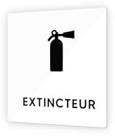 DECOHO - Pictogramme Extincteur Sécurité - Panneau Signalétique en PMMA - Noir et Blanc - Format 9x9 cm - Blanc