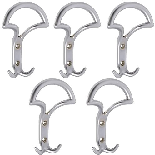 Aerzetix - C64365 - Set di 5 Ganci appendi da parete tripli 145x92x44mm - gancio/appendiabiti sospensione cappello accappatoio bagno asciugamano doccia WC - in metallo - finitura argento opaco