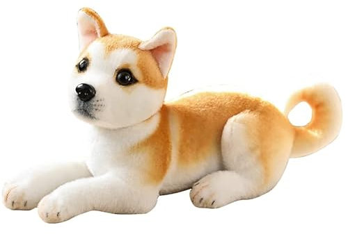 Liegender Akita Kuscheltier,32 cm Plüsch Hund, Stofftier Hund Lebensecht Liegender Hund Plüschtier Püppchen Simulation Tier Puppe Plüsch Schlafende Hunde für Kinde Geschenk