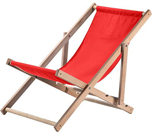 KADAX Liegestuhl, Strandstuhl aus Holz, Sonnenliege bis 120kg, Liege aus Buchenholz, Holzklappstühle, Strandliege, Klappliege für Strand, Holz-Liegestuhl (Rot)