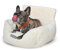 NANDOG Luxuriöses Cloud Hunde-Auto-Sitzbett in gebrochenem Weiß – Ultra-Plüschstoff, waschbare Polsterung und sichere Sicherheitsgurtgurte für kleine/mittelgroße Hunde