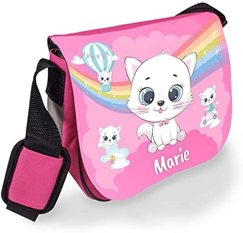 Kindergartentasche mit Namen für Mädchen & Jungen „Baby-Katze“ – Umhängetasche für Kinder personalisiert – Geschenk zum Kindergarten-Start | für Kita, Krippe und Freizeit (Pink, Babykatze)