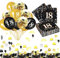 VIKY 18. Geburtstag Deko Set: Servietten (20 Stück), Schwarz-Gold Luftballons (15 Stück), Konfetti, Tisch Dekoration für Mädchen und Jungen, Jubiläum