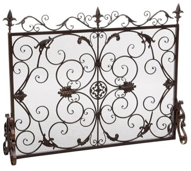 Protectora para Chimenea Fireplace Screen, Black Elegant Flower Pattern, Indoor Home Living Room Fireplace Screen Salvachispas