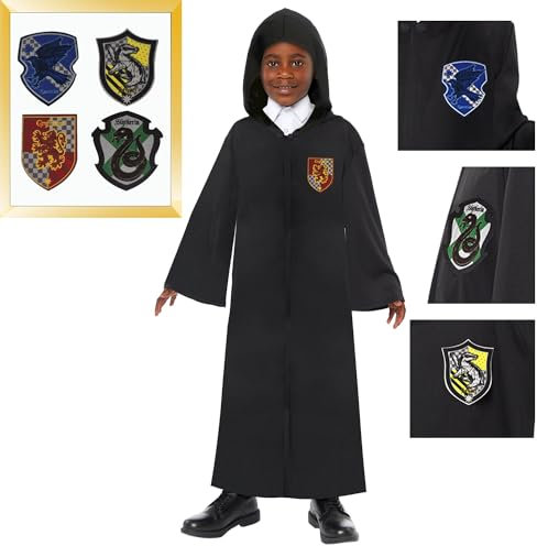 Amscan 9918715 - Unisex Officially Licensed Harry Potter Hogwarts Robe with 4x Velcro Crest Badges Kids Fancy Dress Costume Age: 6-10yrs