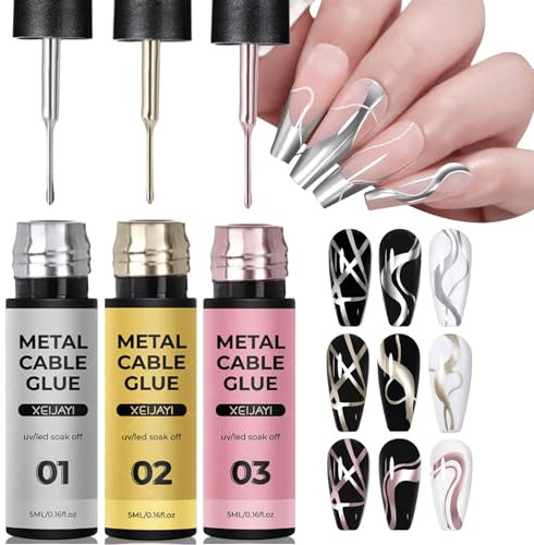 Metallic Nail Gel Liner - 3D Malerei Spiegel-Effekt UV/LED Glossy Polish - 3 Farben Silber Soak Off für DIY Maniküre