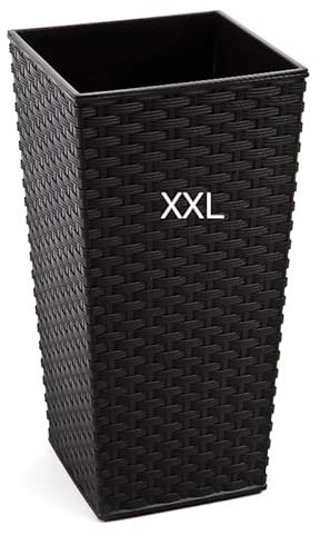 MELTOM Pflanzkübel aus Kunststoff in Rattan mit Herausnehmbaren Einsatz Hoch (Schwarz, XXL-67cm)