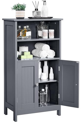 Yaheetech Armario Baño Columna con Estante Mueble Baño Suelo de Madera Armario de Almacenaje Organizador para Salón Cocina 50x30x92,5cm Gris