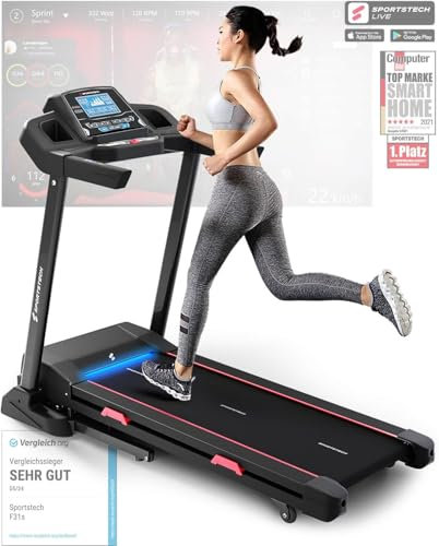 Sportstech F31s Profi Laufband für Zuhause I Premium APP via Bluetooth I LED & Tablethalterung I Deutsche Qualitätsmarke I 4.5 PS, 16 km/h - Fitness Treadmill klappbar (F31s schwarz)