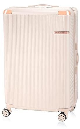 BETLEWSKI - Großer Koffer Hartschale - Reisekoffer mit 4 Rollen - Leicht Hartschalenkoffer ABS Rollkoffer mit Schloss - Größe 76 cm x 48 cm x 28 cm 93 Liter - Beige