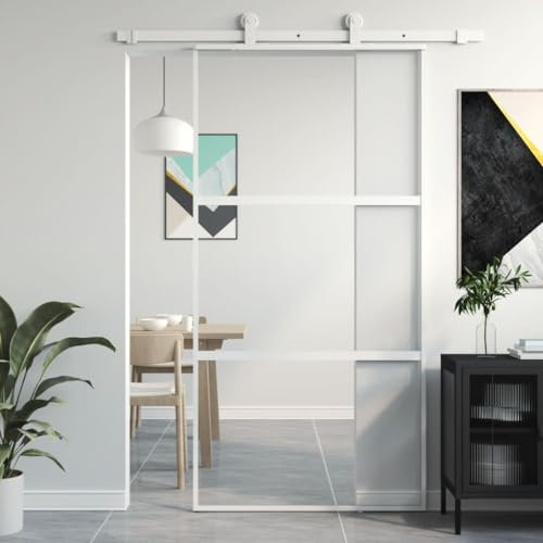 Tidyard Sliding Door Glass Door Track System Gate Furniture for Indoor Decoration Internal Divider Set White 102.5x205 cm Tempered Glass and Aluminium Type2 Hardware