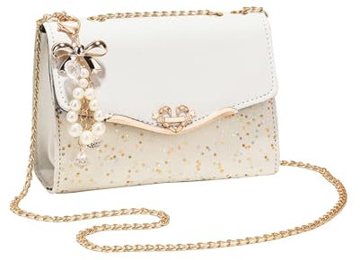 CORIOS Damen Elegant Schultertasche PU Leder Handtasche Pailletten Umhängetasche Mittel Kapazität Henkeltasche Tragetasche Mode Henkeltaschen Tote Beutel Weiß