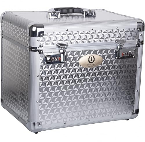 RL24 - Putzbox IRHShiny Imperial Riding | Putzkoffer für Pferde ohne Inhalt | mit Teilwänden & Spiegel im Deckel | Putzkasten in Silver | Pferdezubehör für die Pferdepflege | 38 x 28 x 32 cm