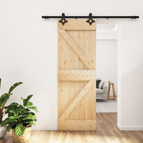 Gecheer Schiebetür mit Beschlag Schiebetürsystem Holztür Schiebetürbeschlag Holzschiebetür Tür Laufschiene Scheunentür Schiebetürbausatz 70 x 3,6 x 210 cm für Schlafzimmer,Küchen,Garagen-172