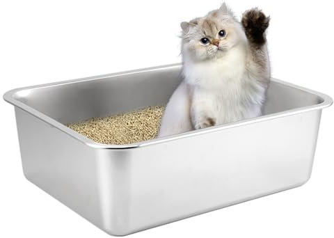 Katzenklo Robuste Katzentoilette Niemals Gerüche, Rostfrei, Antihaft Glatte Oberfläche, Edelstahl Katzenklo Großes Fassungsvermögen für Leichtere Reinigung (Silber, 40 * 30 * 10 cm)