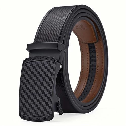 DRNSYHX gürtel Herren Gürtel Herren, Ledergürtel Schwarz Ratsche Automatikschließe Verstellbar Männer Leder Gürtel, 35mm Breit, Für Anzug Jeans Hose Für Freizeit Und Business-schwarz-130 cm