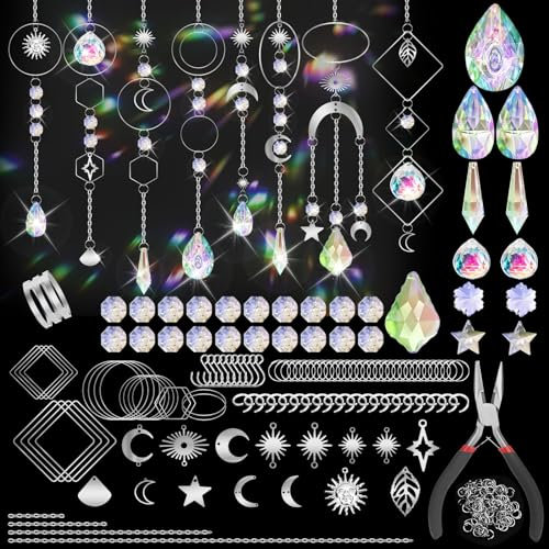 POFIBO Sonnenfänger Kristall Bastelset - 258 Stück Suncatcher Bastelset, Sonnenfänger Bastelset, DIY Sun Catcher für Wohnzimmer Fenster Garten Outdoor Deko