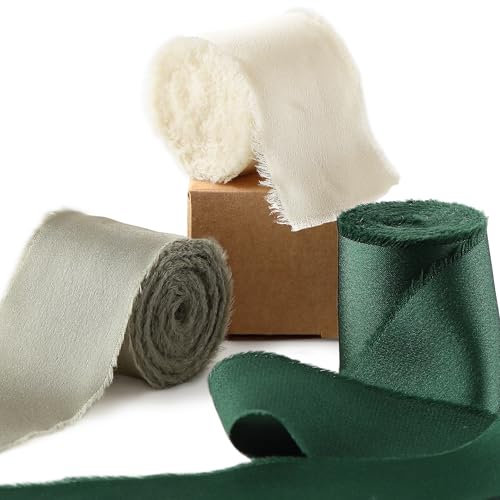 Ligtmor Geschenkband Satinband 3,8cm x 13,5m chiffonband Schleifenband Stoffband Hochzeit Seidenband - Grün & Creme