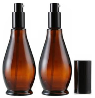 2 botellas de loción de vidrio ámbar de 100 ml, dispensador de tamaño de viaje, contenedores de cosméticos, frasco con bomba negra para aceite esencial, base, crema, champú
