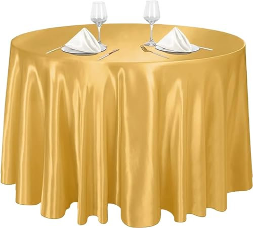 SUBLXPoten Nappe de Table Nappes Rondes en Satin, Couverture de Table en Soie Brillante Or Rose for Banquet de Mariage, décoration de Table d'anniversaire de Mariage de Couleur Unie(Gold,Round 275cm)