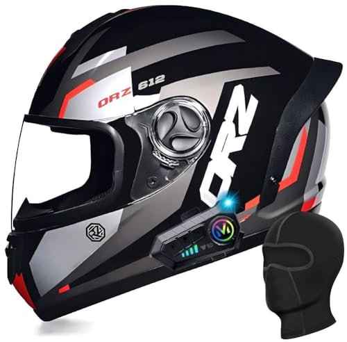 Casco Integrale Casco Moto Bluetooth Casco Integrale con Spoiler - Casco Moto da Cross con Doppia Visiera Casco Scooter Certificato ECE con Microfono Incorporato for Adulti Donne Uomini(5,L 57~58CM)