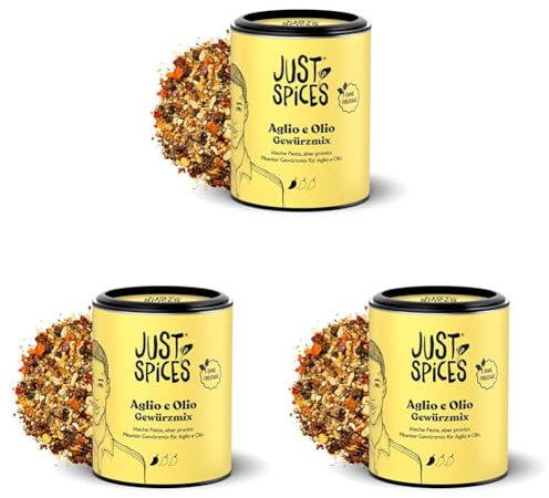 Just Spices Aglio e Olio Gewürzmix I Koche leckere Pasta Aglio e Olio in nur 10 Minuten I Gewürzdose, 50 g (Packung mit 3)