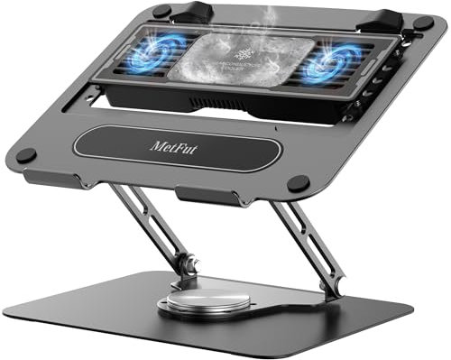METFUT Laptop Cooling Stand with Detachable Thermoelectric Cooler, Adjustable Height & Angle, 360 Rotation Base, Carbon Steel Framework, Ultra-Quiet & Super Sturdy for up to 16” Laptop (Black)