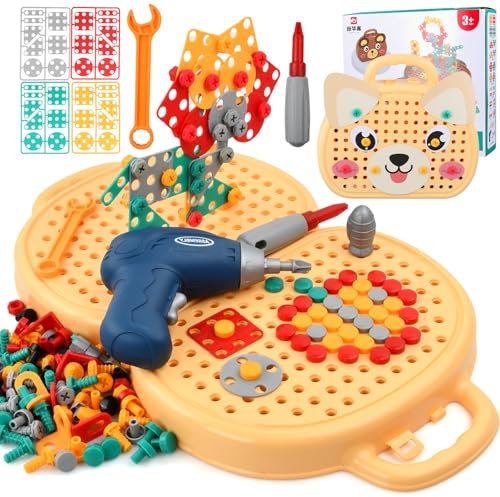 Focenat Juguetes Montessori, Caja Herramientas Juguete, Magic Montessori Play Toolbox, Caja Juguetes Montessori con Taladro para Niños 3 Años, Perro