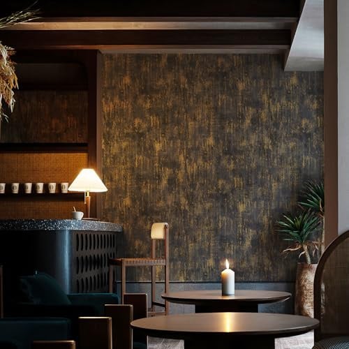 JiffDiff Vintage Metallic Peel and Stick Wallpaper Self Adhesive Industrial Metallic Concrete Wall Paper Modern Stick on Wallpaper Contatt Paper(17.3 x 800 Black Gold)