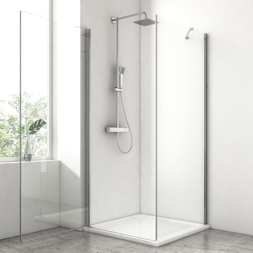 EMKE Duschkabine 80 x 80 x 195 cm Eckeinstieg Duschabtrennung Pendeltür mit Seitenwand 80cm 6 mm NANO-Glas Duschkabinen Duschtür Faltbar Dusche Duschwand Duschtüren Komplettdusche