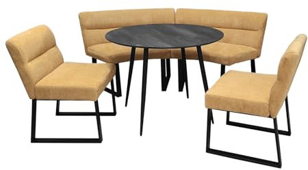HTI living Sitzgruppe Liron Tisch, 2 Bänke und 2 Stühle Gelb Essgruppe rund gepolstert Kufengestell