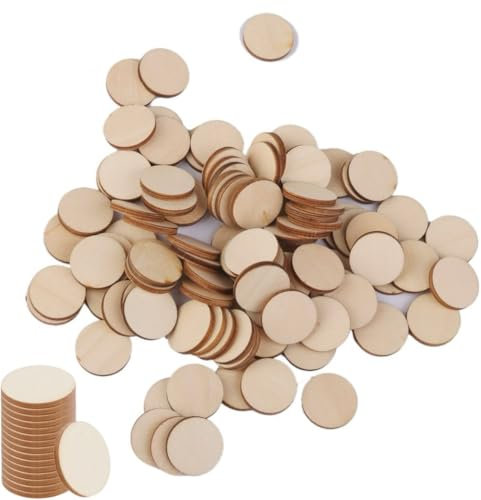 Runde Naturholzscheiben,100 PCS Unvollendete Holz Log Scheiben Holzplatte Rund zum Basteln 2.5cm Holzplättchen für DIY Handwerk Hochzeit Mittelstücke Basteln Unfinished Wood Circle Disc
