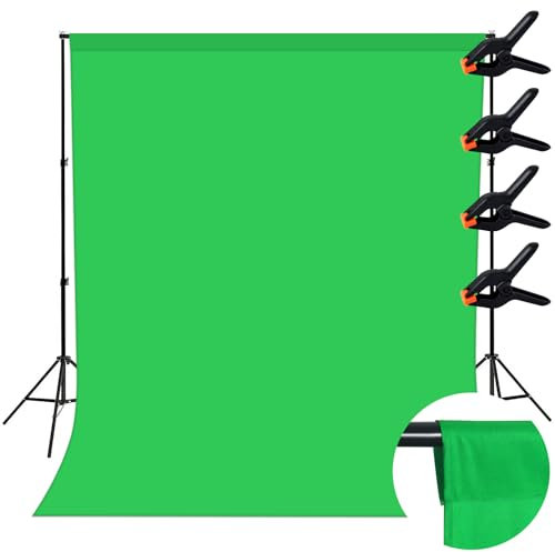 Fondo Fotográfico Verde, 2M x 3M Fondos Fotográficos Greenscreen, Tela de Fondo de Color Puro con 4 Clips de Sujeción, Adecuado para Fotografía, Transmisiones en Vivo y Grabaciones de Televisión