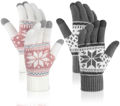 Chalier Fashion Damen Touchscreen Handschuhe Winterhandschuhe, 2 Pack | Warme Weich Bequeme Muster Strickhandschuhe für Smartphone Alltag Outdoor Kleine Geschenk für Frauen