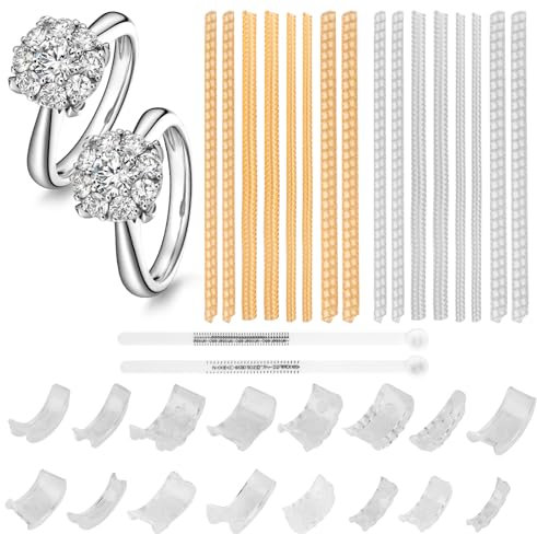 32 Stück Ringverkleinerer Unsichtbar Silikon Ring Verkleinerung für Breite Ringe Unsichtbarer Ringgrößenversteller, Ring Kleiner Machen, Ring Adjuster für Frauen Männer + 2 Ringgrössenmesser