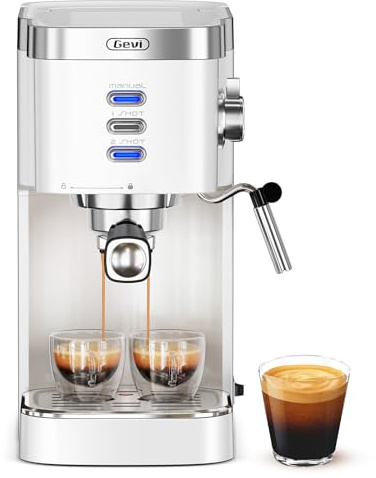 Gevi - Cafetera espresso de alta presión de 20 bar, cafetera espresso totalmente automáticas con espumador de leche, cafetera y cafetera con control de volumen para el hogar