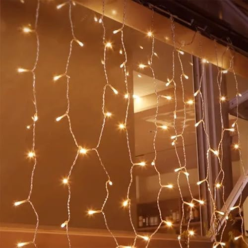 Flaches Licht – Lichtervorhang mit 3 AA-Batterie, warmweiß, Maße 1 m x 1 m, ideal für Dekoration und gemütliche Umgebungen