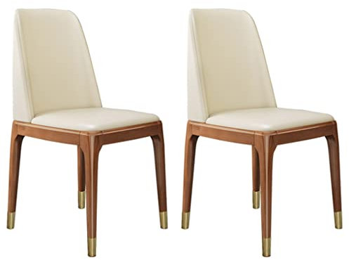 Mid Century Moderne Esszimmerstühle 2er Set - Beige Kunstleder gepolsterte Seitenstühle mit bequemem PU-Kissen für Küchen- & Wohnzimmermöbel