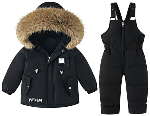 Hovershoes Kids Boys Girls Snowsuit Hooded Puffer Down Jacket Warm Coat and Snow Bib Pants Ski Suit 2-Piece Dungarees Warm Outfit Unisex Children Winter Outwear for 3-7 Years