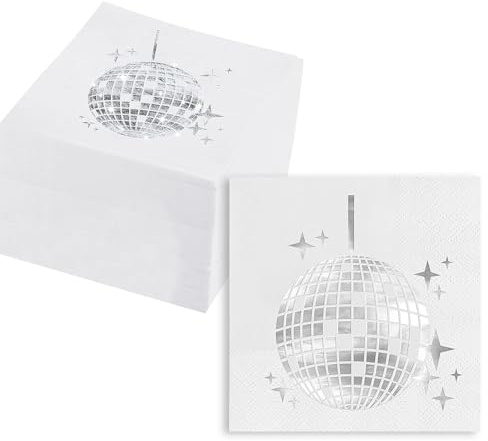 QingWing 40 Stück Weiß Disco Deko Servietten 33 x 33 cm | Servietten Discokugel 80er 90er Jahre Retro Party Deko Discokugel Party Dekorationen für Familientreffen Geburtstagsfeier
