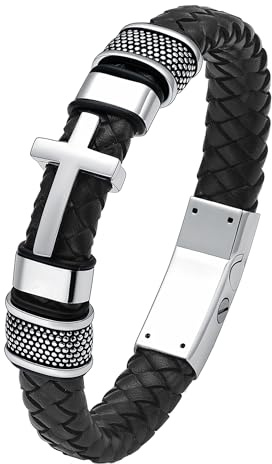 VCCWYQK Urnen-Kreuz-Armband für Asche, echtes Leder, Gedenk-Asche, Schmuck, Urnenarmband, Andenken, Armband für Herren (B, 18cm)