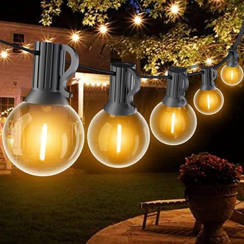 SUWIN 10 Meter LED Lichterkette Außen Strom, G40 Lichterkette Glühbirnen Warmweiß,Outdoor Wasserdichte 14+1 LED Birnen Hängeleuchten Außenbereich für Party Garten Aussen 33FT