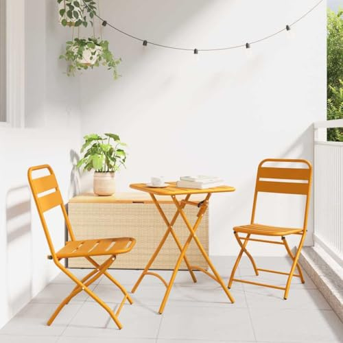 Bucmath Gartenklappstuhl 2er Set Senf, 42x52x82 cm, pulverbeschichteter Stahl, wetterfest, Balkonstuhl für Terrasse und Garten, klappbar, Bequeme Terrassenstühle