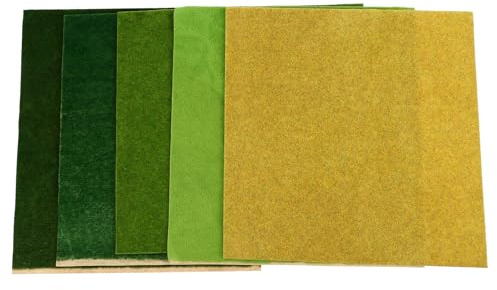LOLIPPYY DIY Mini Garden Turf Paper 5Pcs Set Deep Green Medium Green Gold Autumn and Artificial Grass Mat for Landscape Modelling and Sand Table Use